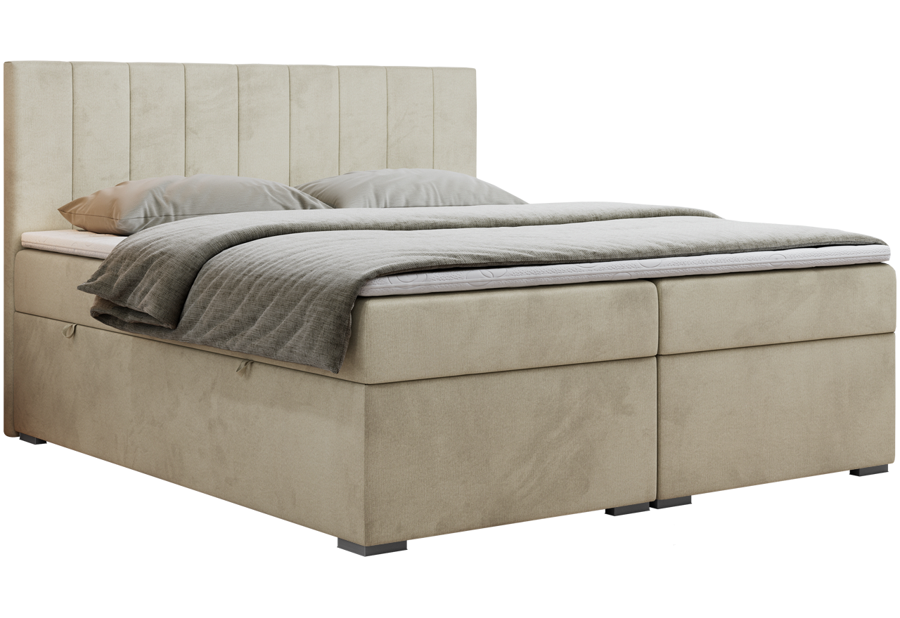 Łóżko kontynentalne LOPE 180x200 - H3 - beżowy, welwet