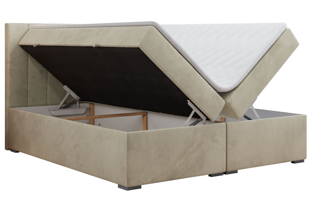 Łóżko kontynentalne LOPE 200x200 - H3 - beżowy, welwet