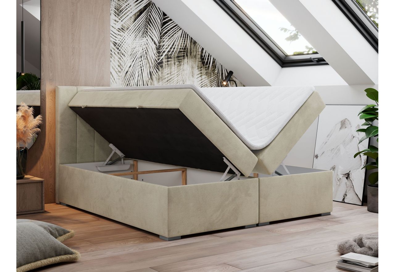 Łóżko kontynentalne LOPE 120x200 - H4 - beżowy, welwet