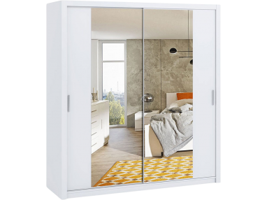 Pojemna szafa 200 z lustrem na froncie w nowoczesnym stylu do sypialni - BERY Biały