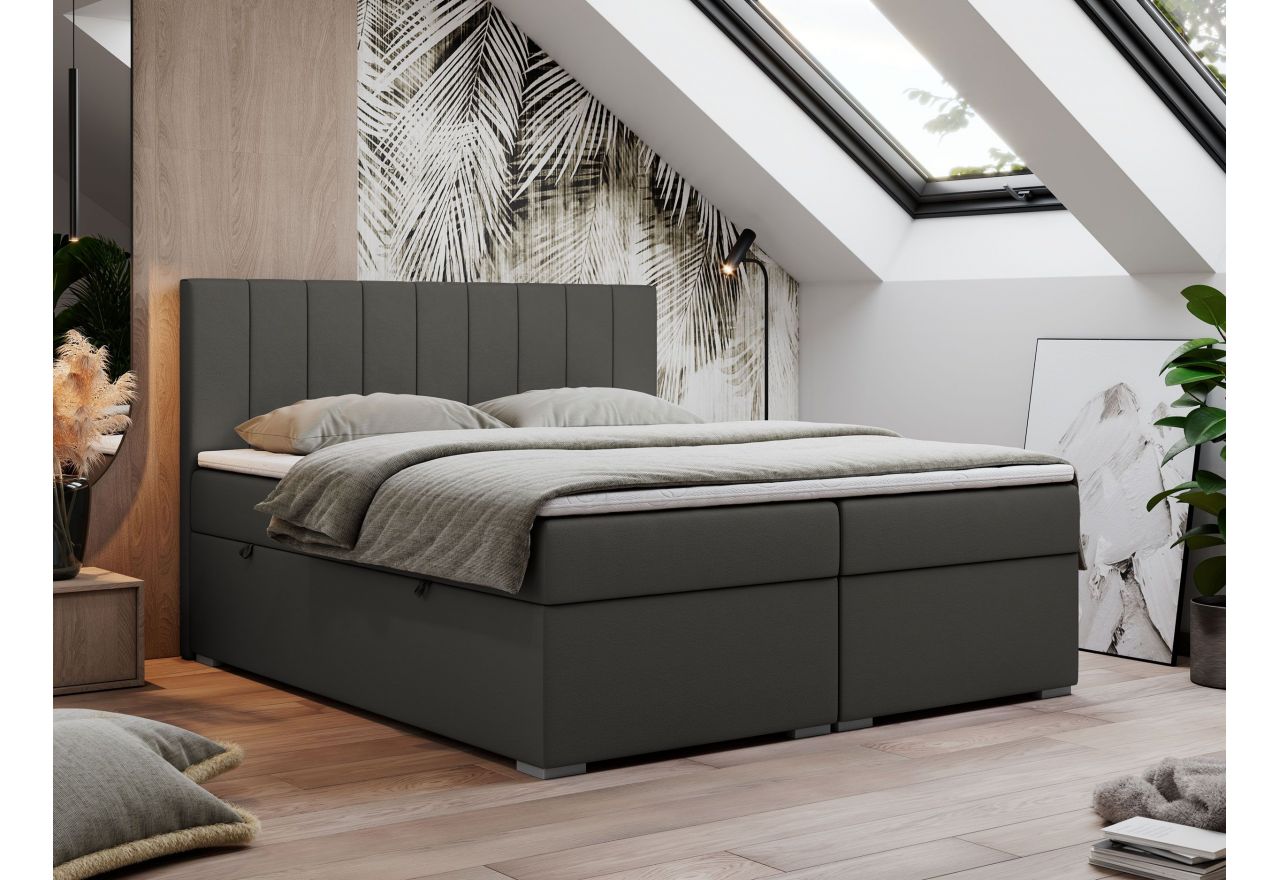 Łóżko kontynentalne LOPE 140x200 - H4 - ciemnoszary, ekoskóra