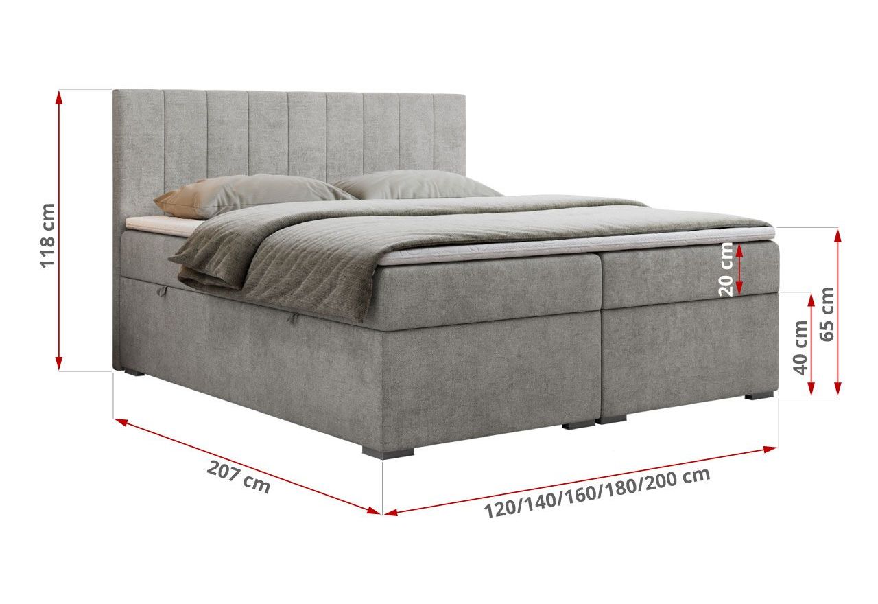 Łóżko kontynentalne LOPE 160x200 - H3 - jasnoszary, struktura