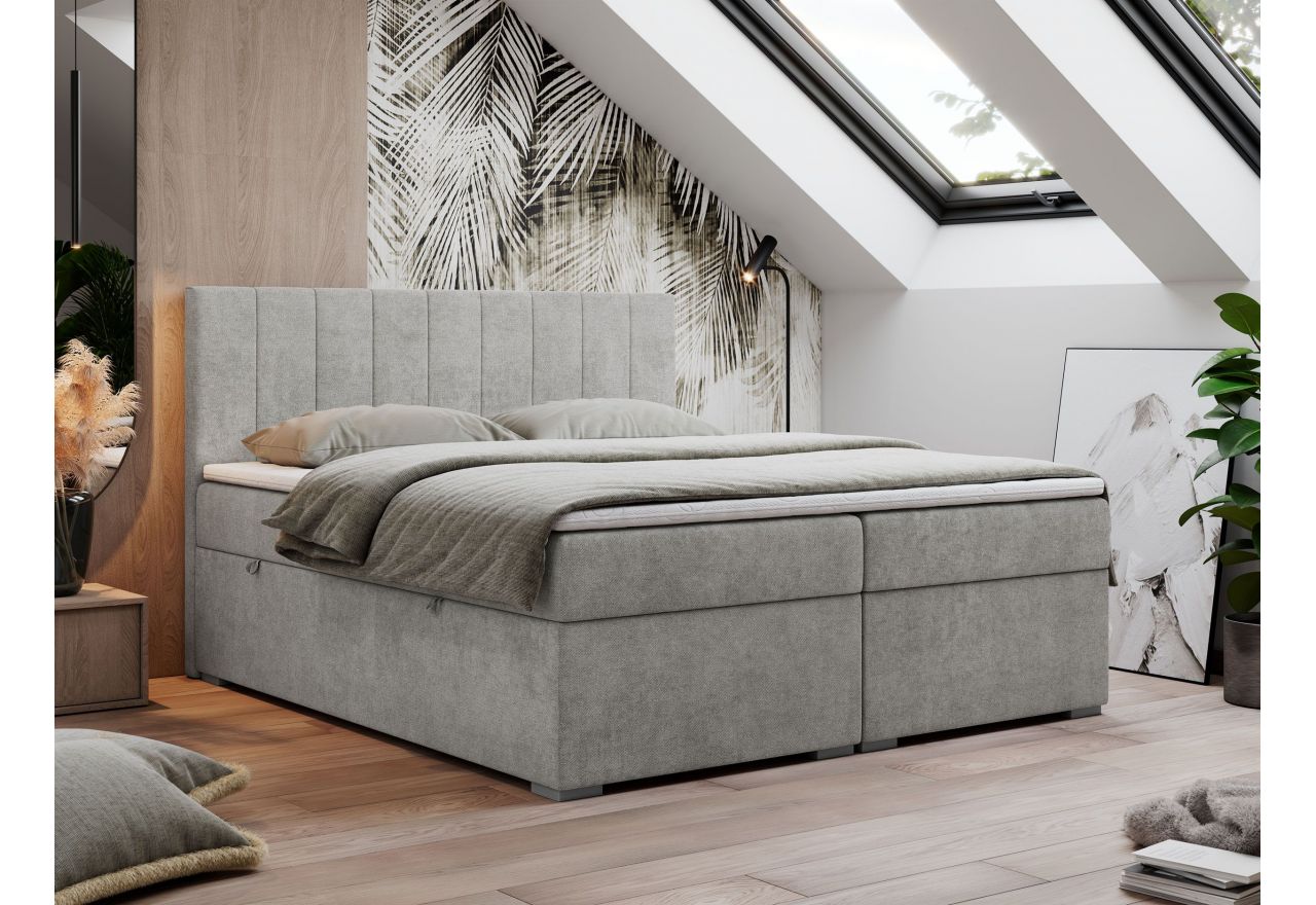 Łóżko kontynentalne LOPE 200x200 - H4 - jasnoszary, struktura