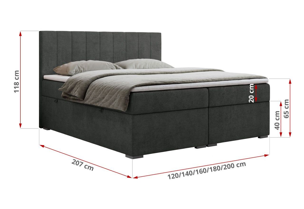Łóżko kontynentalne LOPE 140x200 - H4 - ciemnoszary, struktura