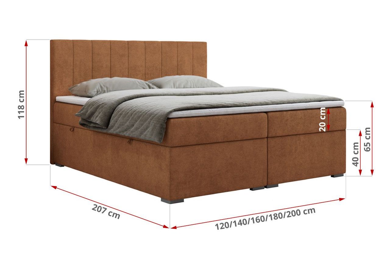 Łóżko kontynentalne LOPE 160x200 - H3 - pomarańczowy, struktura