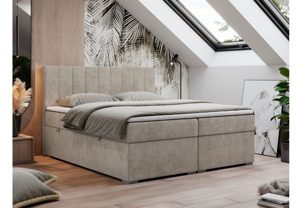 Łóżko kontynentalne LOPE 200x200 - H3 - beżowy, struktura