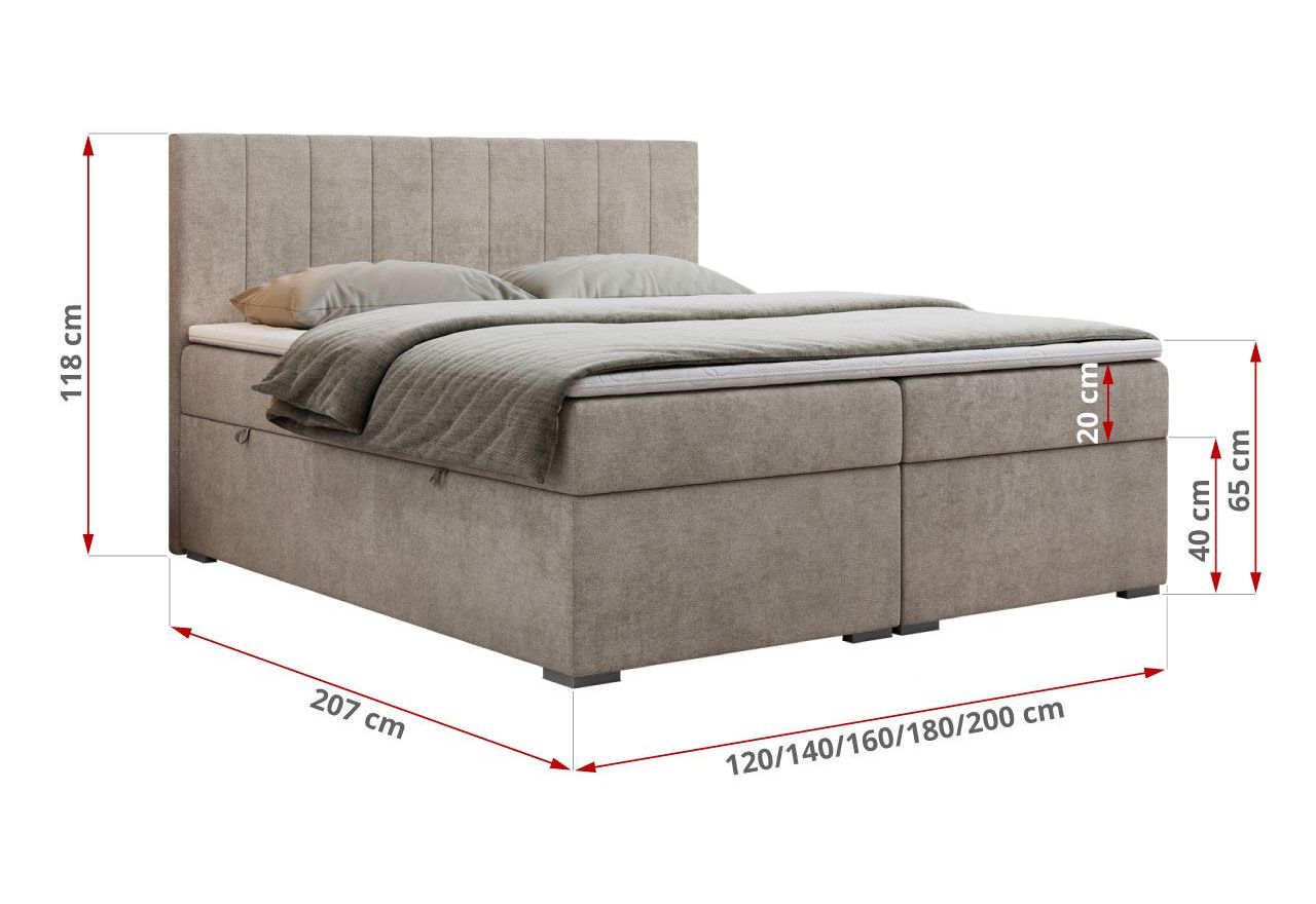 Łóżko kontynentalne LOPE 140x200 - H4 - beżowy, struktura