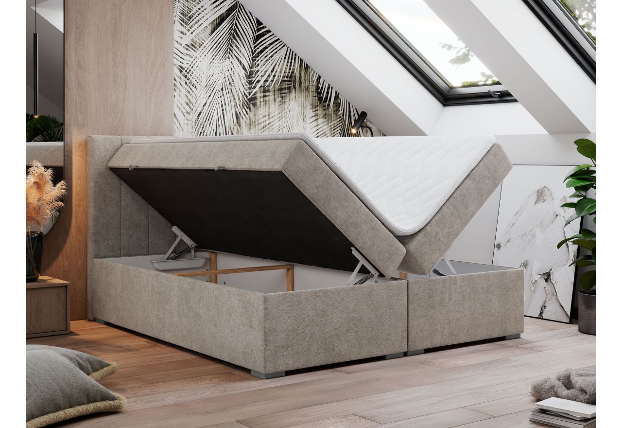 Łóżko kontynentalne LOPE 160x200 - H4 - beżowy, struktura