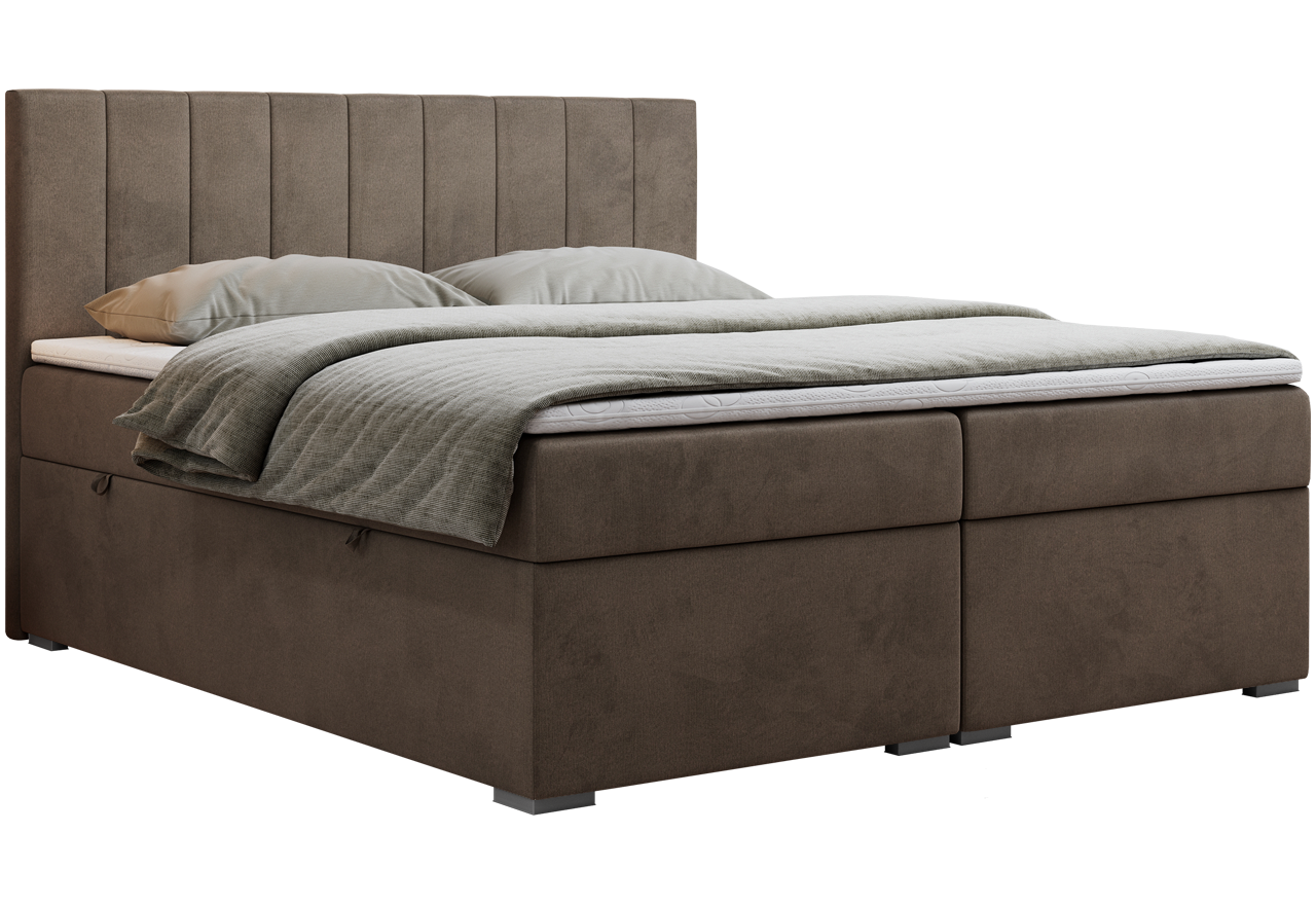 Łóżko kontynentalne LOPE 140x200 - H3 - brązowy, welwet