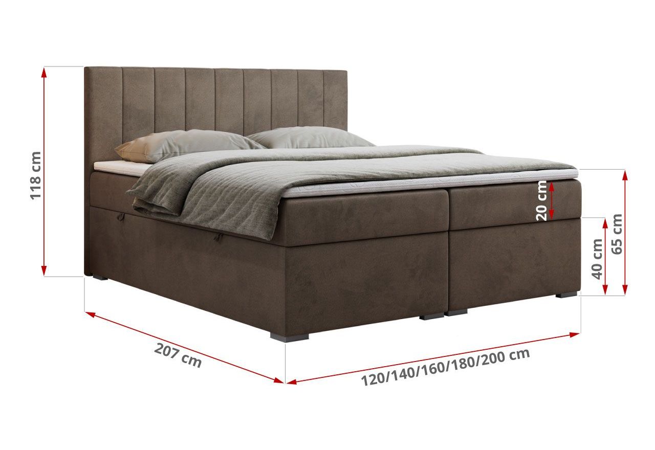 Łóżko kontynentalne LOPE 140x200 - H3 - brązowy, welwet