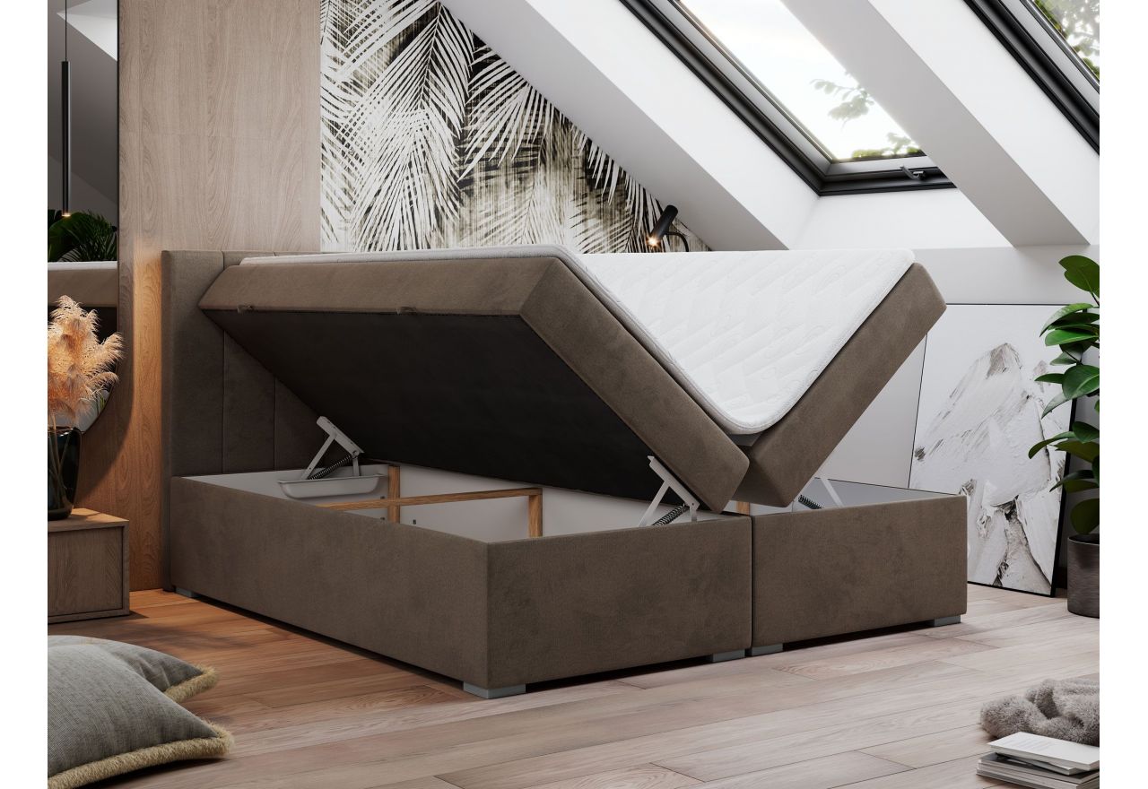 Łóżko kontynentalne LOPE 160x200 - H3 - brązowy, welwet