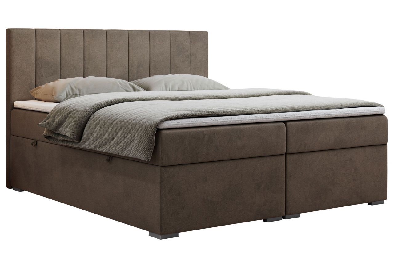 Łóżko kontynentalne LOPE 140x200 - H4 - brązowy, welwet