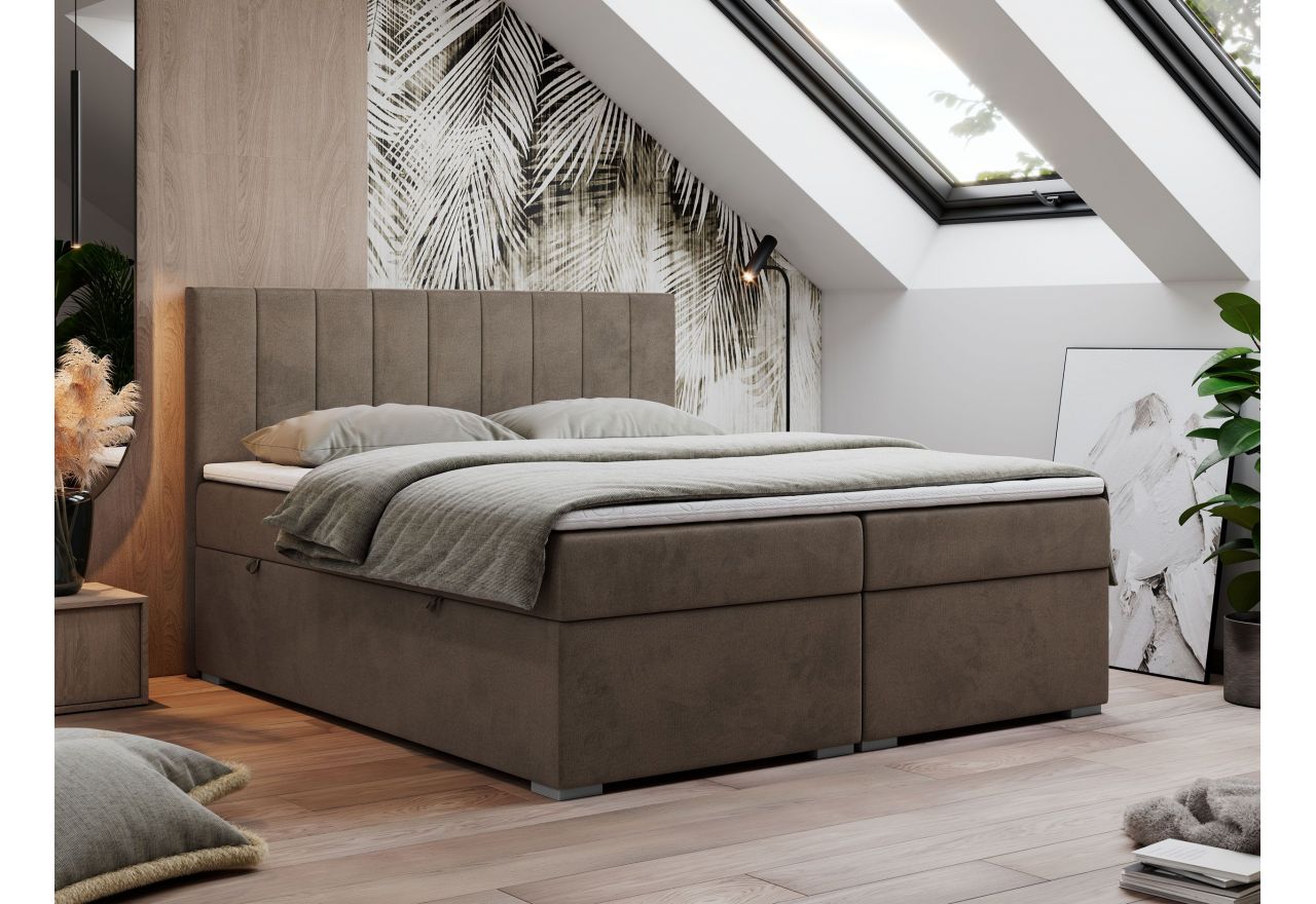 Łóżko kontynentalne LOPE 180x200 - H4 - brązowy, welwet