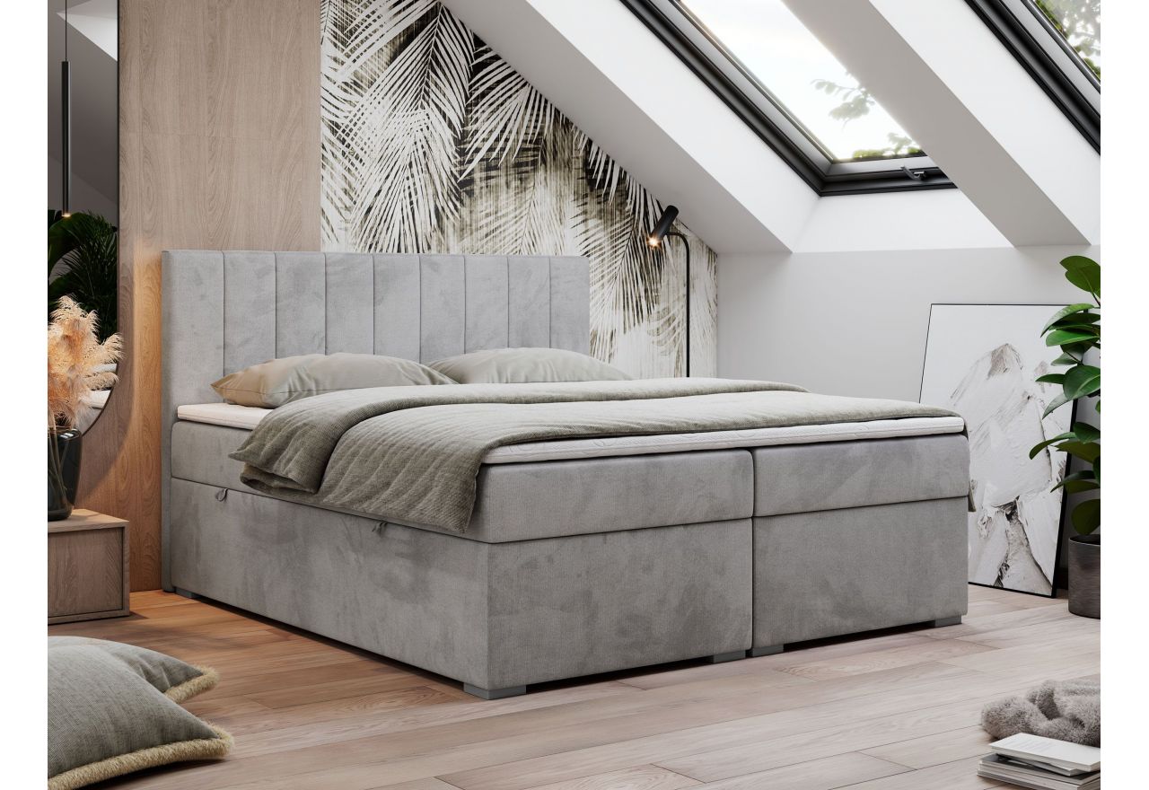 Łóżko kontynentalne LOPE 140x200 - H3 - jasnoszary, welwet