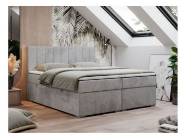 Łóżko kontynentalne LOPE 200x200 - H3 - jasnoszary, welwet