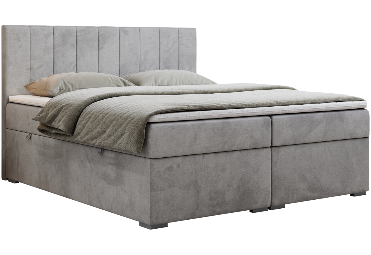 Łóżko kontynentalne LOPE 140x200 - H4 - jasnoszary, welwet