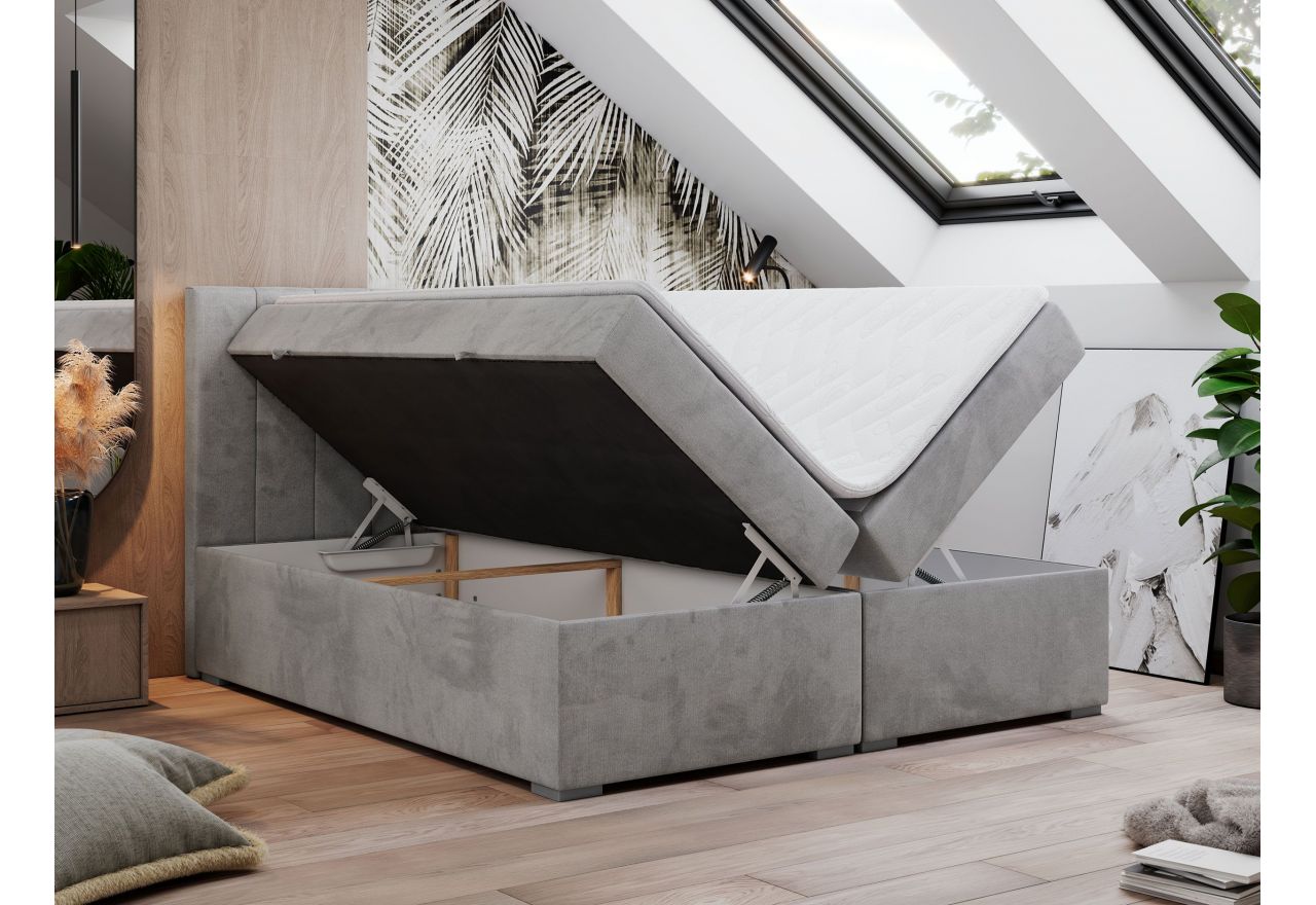 Łóżko kontynentalne LOPE 160x200 - H4 - jasnoszary, welwet