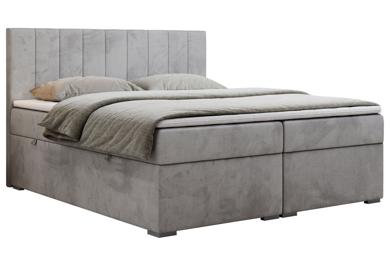 Łóżko kontynentalne LOPE 200x200 - H4 - jasnoszary, welwet