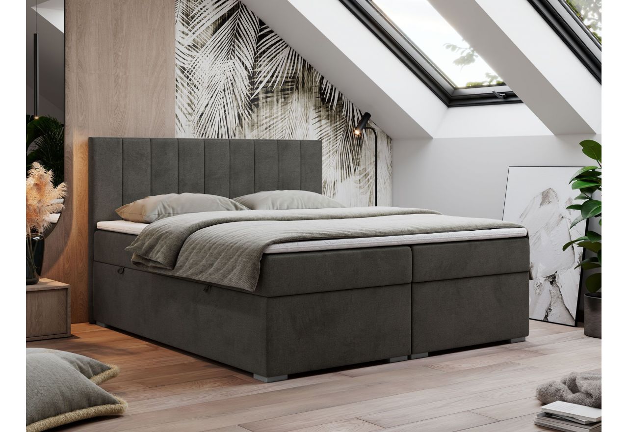 Łóżko kontynentalne LOPE 120x200 - H3 - ciemnoszary, welwet