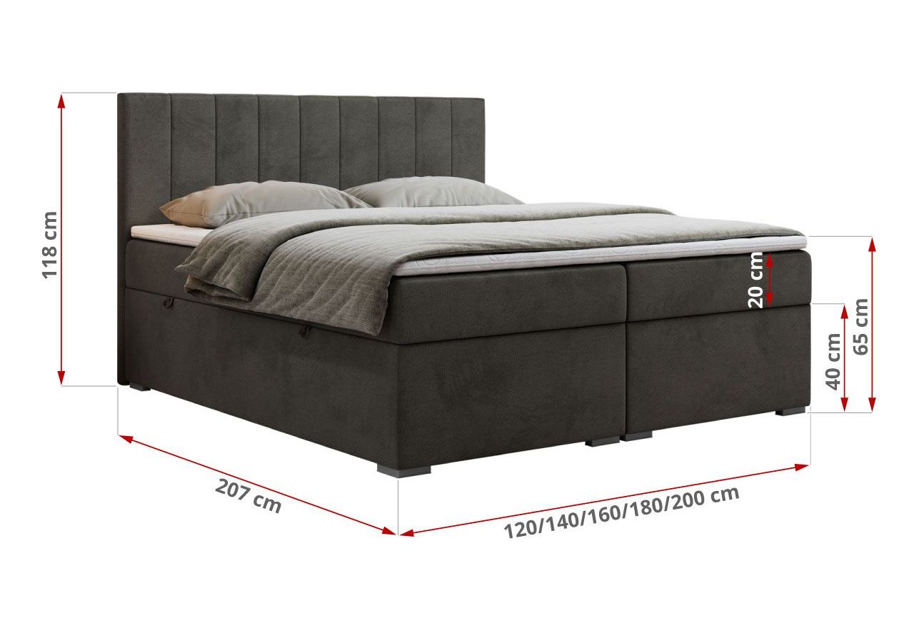 Łóżko kontynentalne LOPE 160x200 - H3 - ciemnoszary, welwet