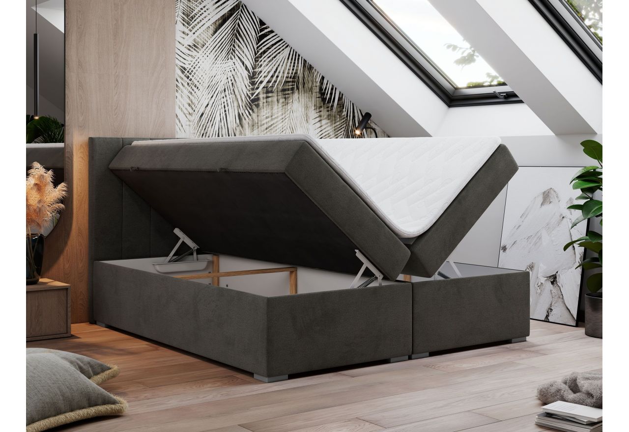 Łóżko kontynentalne LOPE 200x200 - H3 - ciemnoszary, welwet