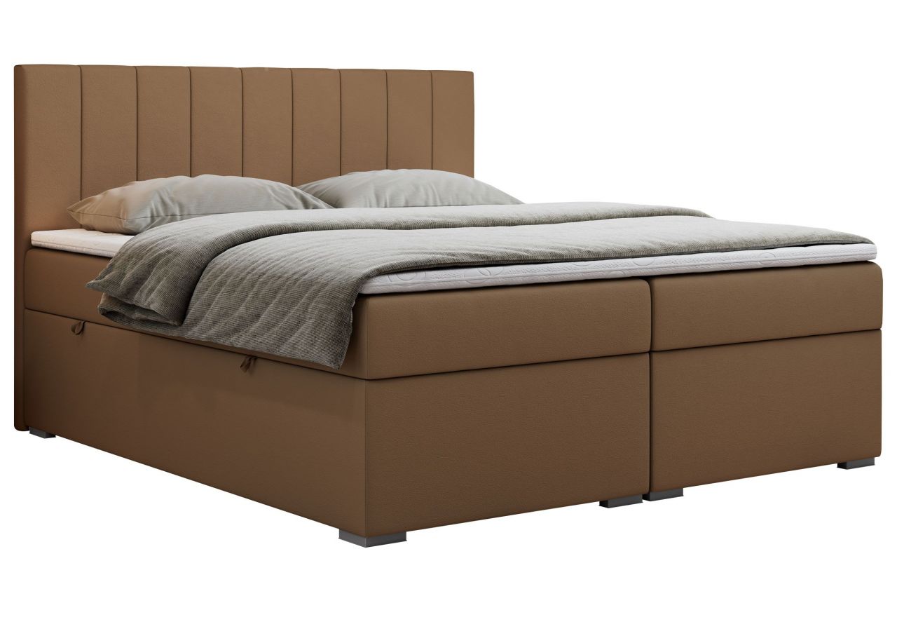 Łóżko kontynentalne LOPE 120x200 - H3 - brązowy, ekoskóra