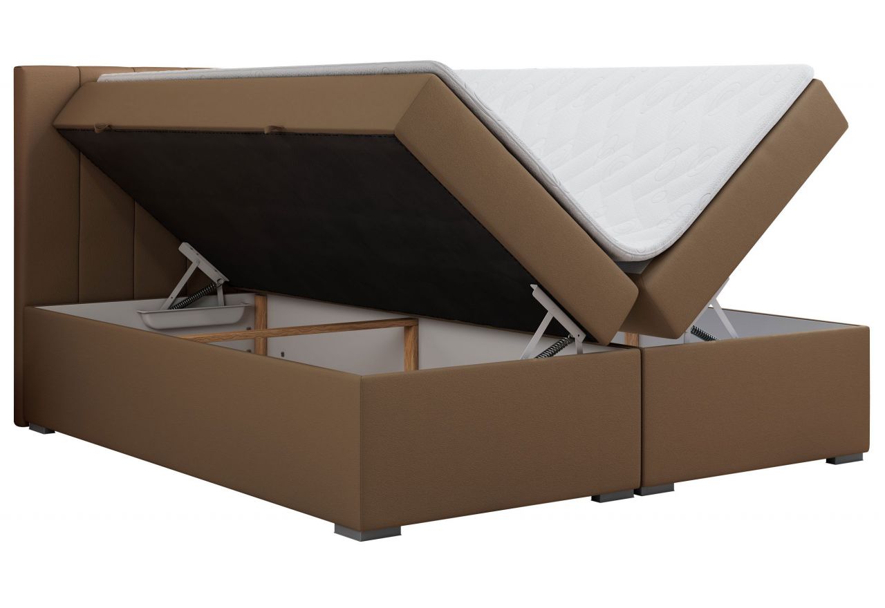 Łóżko kontynentalne LOPE 140x200 - H3 - brązowy, ekoskóra