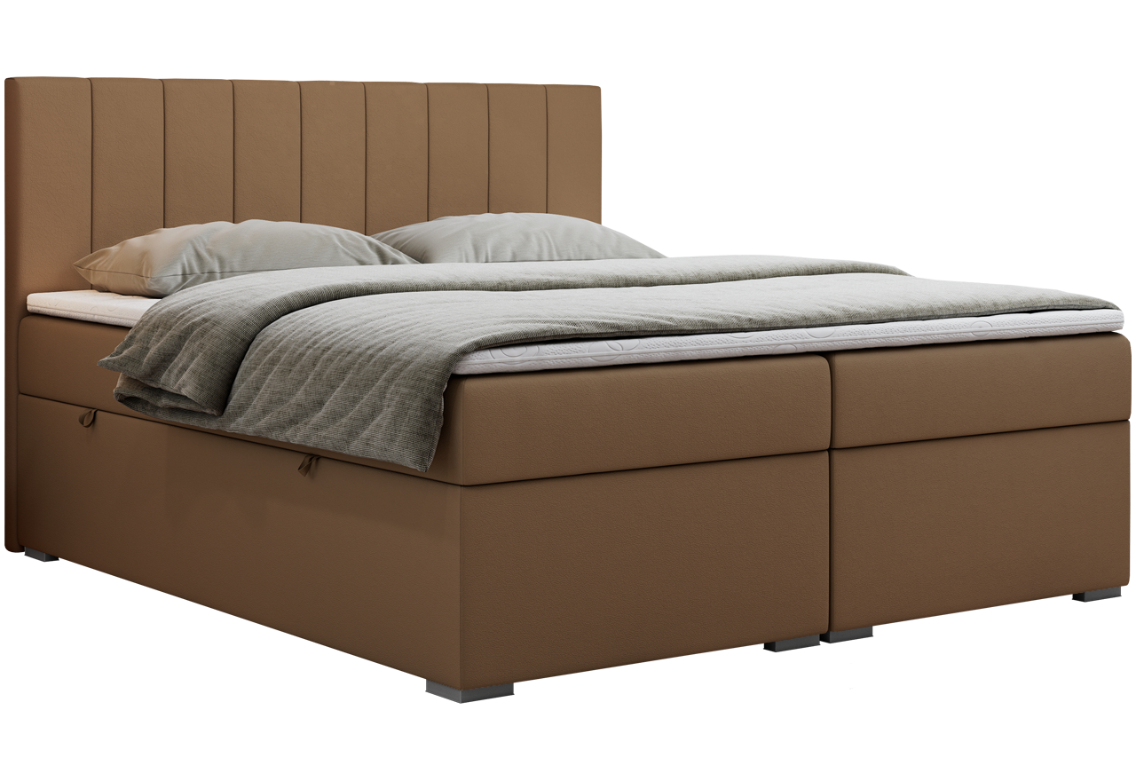 Łóżko kontynentalne LOPE 160x200 - H3 - brązowy, ekoskóra