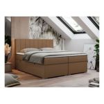 Łóżko kontynentalne LOPE 180x200 - H3 - brązowy, ekoskóra