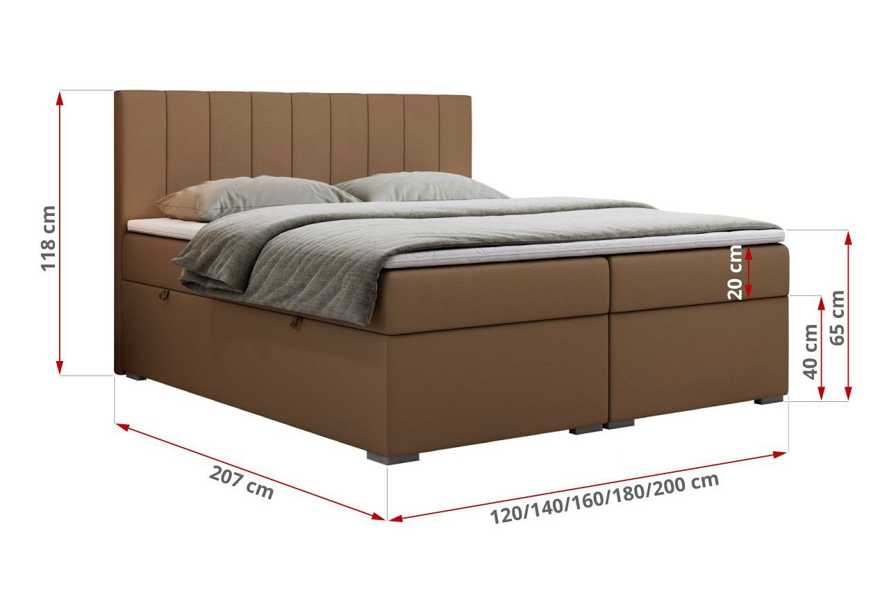Łóżko kontynentalne LOPE 180x200 - H3 - brązowy, ekoskóra