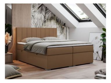 Łóżko kontynentalne LOPE 200x200 - H3 - brązowy, ekoskóra