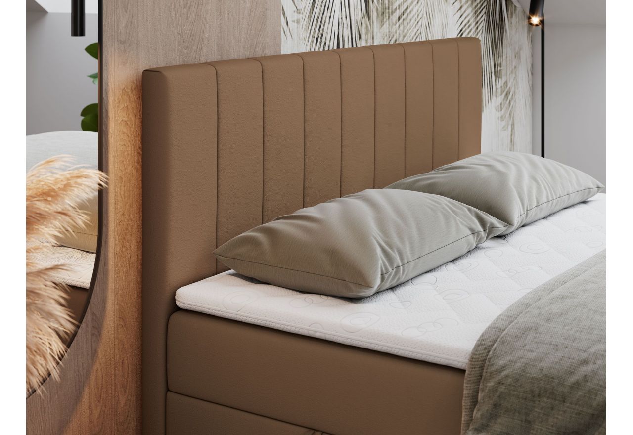 Łóżko kontynentalne LOPE 120x200 - H4 - brązowy, ekoskóra