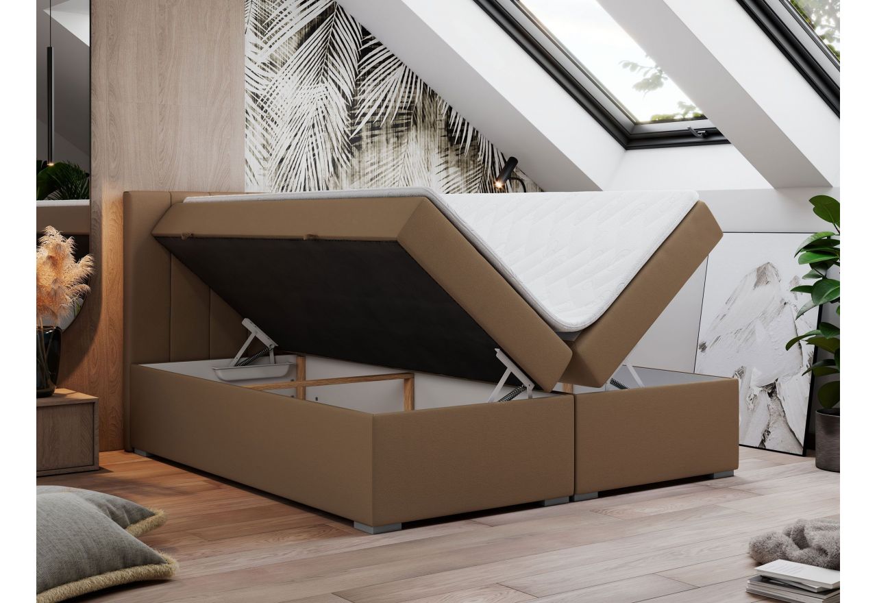 Łóżko kontynentalne LOPE 120x200 - H4 - brązowy, ekoskóra