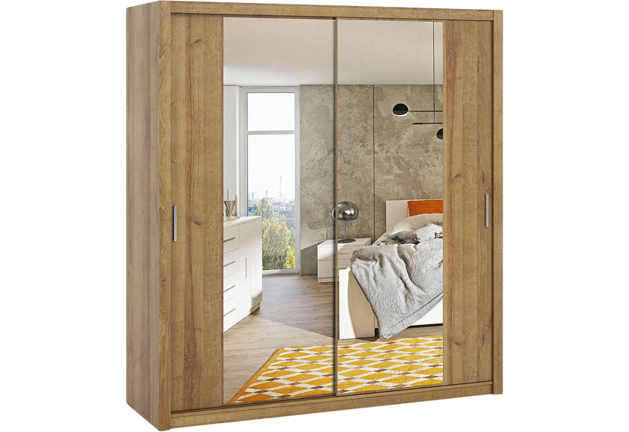 Pojemna szafa 200 w nowoczesnym stylu do sypialni z opcją rozbudowy o kontenerek - BERY Dąb Złoty