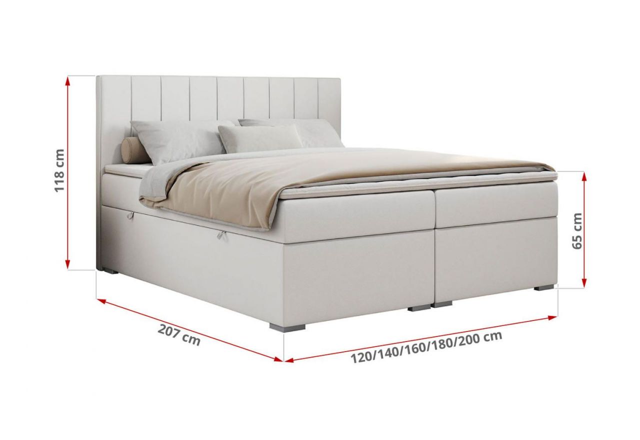 Łóżko kontynentalne ALLY 120x200 - H3 - biały, ekoskóra
