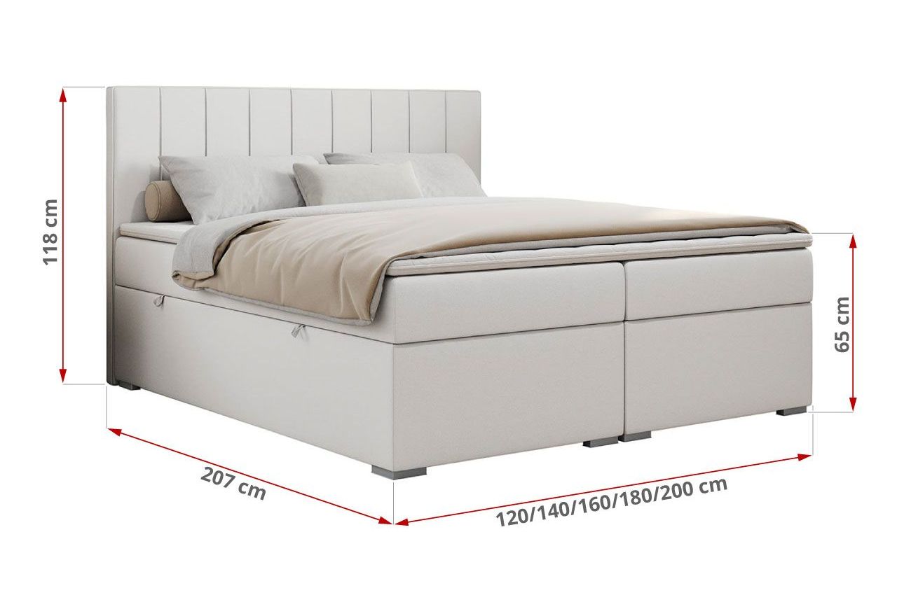 Łóżko kontynentalne ALLY 160x200 - H3 - biały, ekoskóra