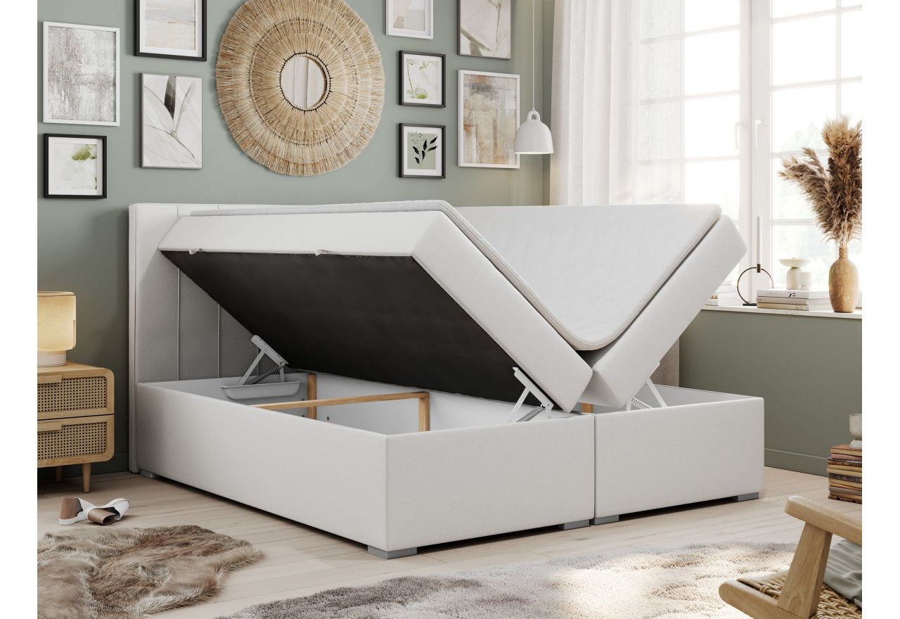 Łóżko kontynentalne ALLY 160x200 - H3 - biały, ekoskóra