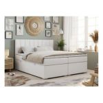 Łóżko kontynentalne ALLY 140x200 - H4 - biały, ekoskóra