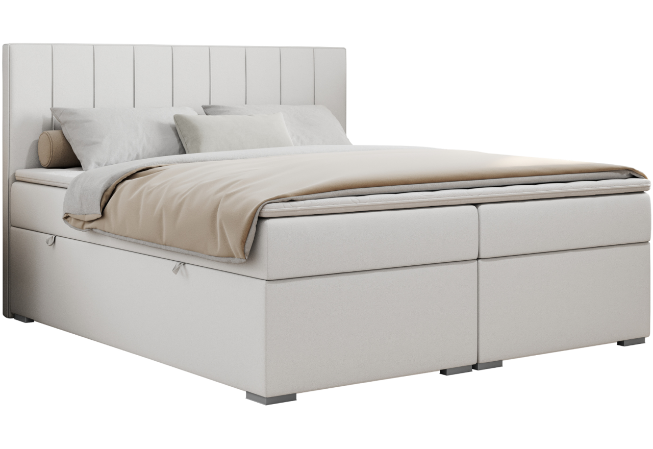 Łóżko kontynentalne ALLY 140x200 - H4 - biały, ekoskóra