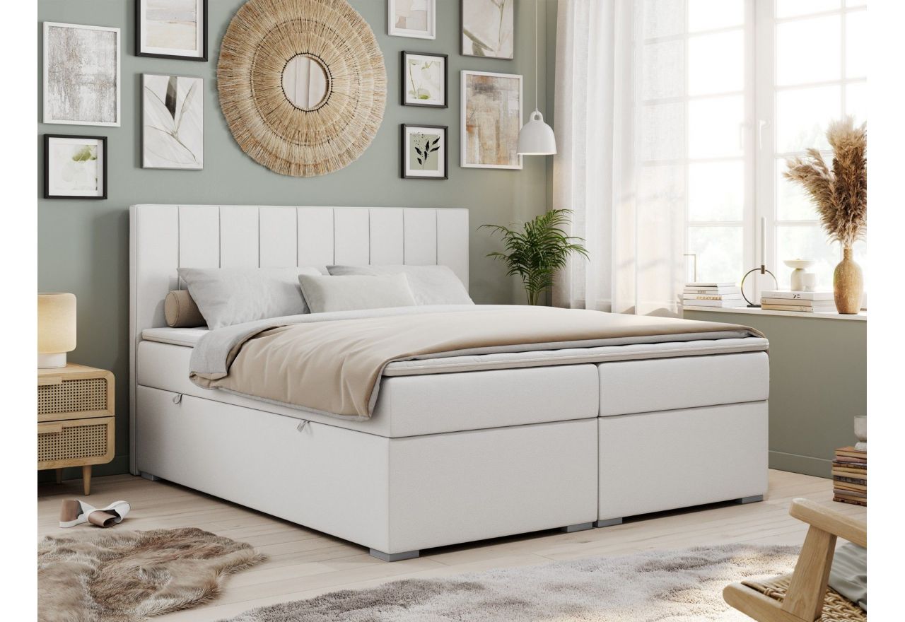 Łóżko kontynentalne ALLY 180x200 - H4 - biały, ekoskóra