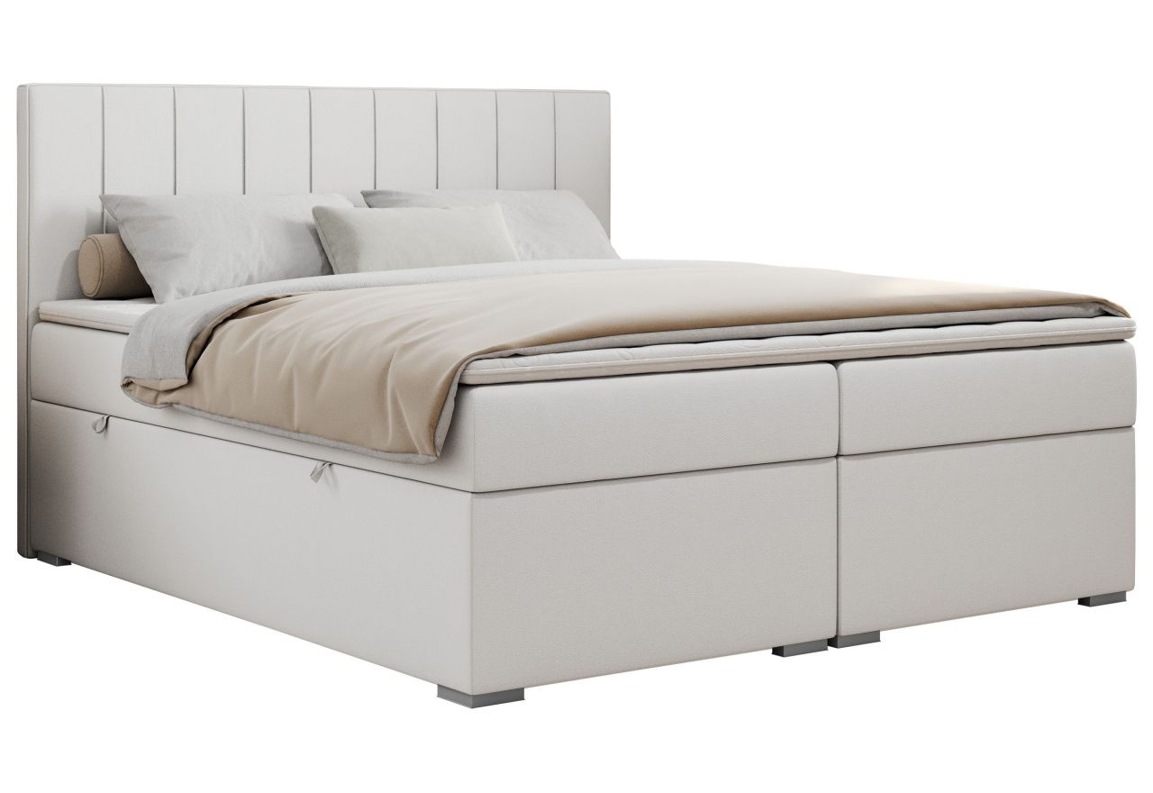 Łóżko kontynentalne ALLY 180x200 - H4 - biały, ekoskóra