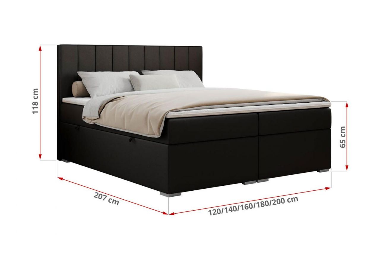 Łóżko kontynentalne ALLY 120x200 - H3 - czarny, ekoskóra