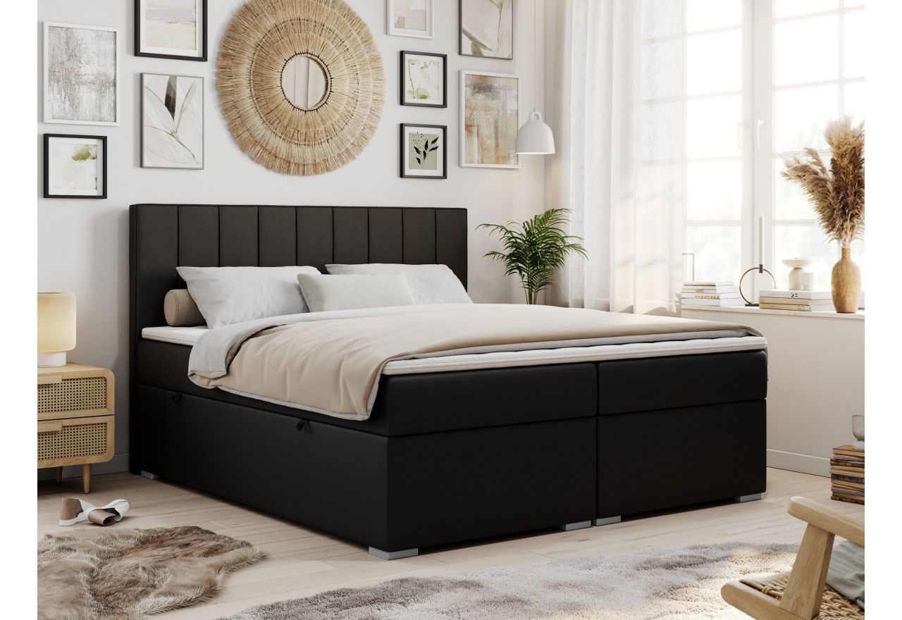 Łóżko kontynentalne ALLY 140x200 - H3 - czarny, ekoskóra
