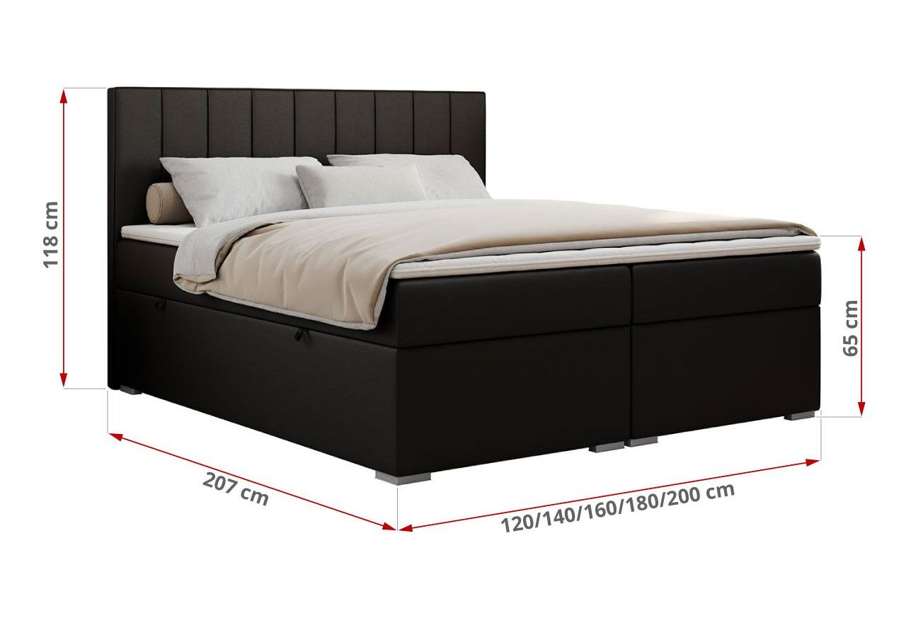 Łóżko kontynentalne ALLY 180x200 - H3 - czarny, ekoskóra