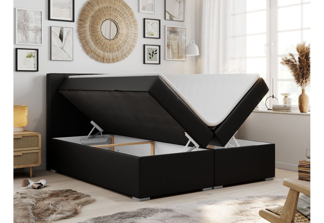 Łóżko kontynentalne ALLY 140x200 - H4 - czarny, ekoskóra