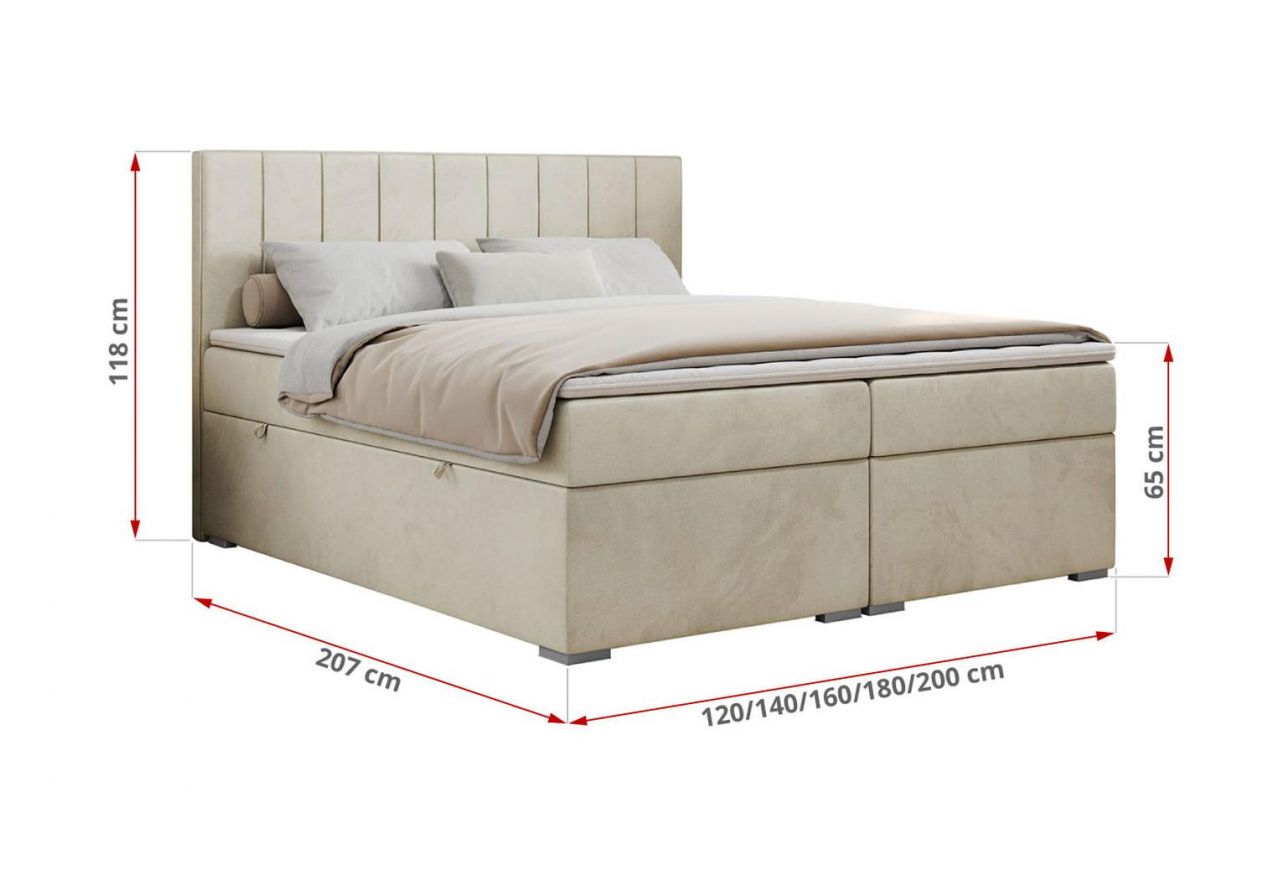 Łóżko kontynentalne ALLY 120x200 - H3 - beżowy, welwet