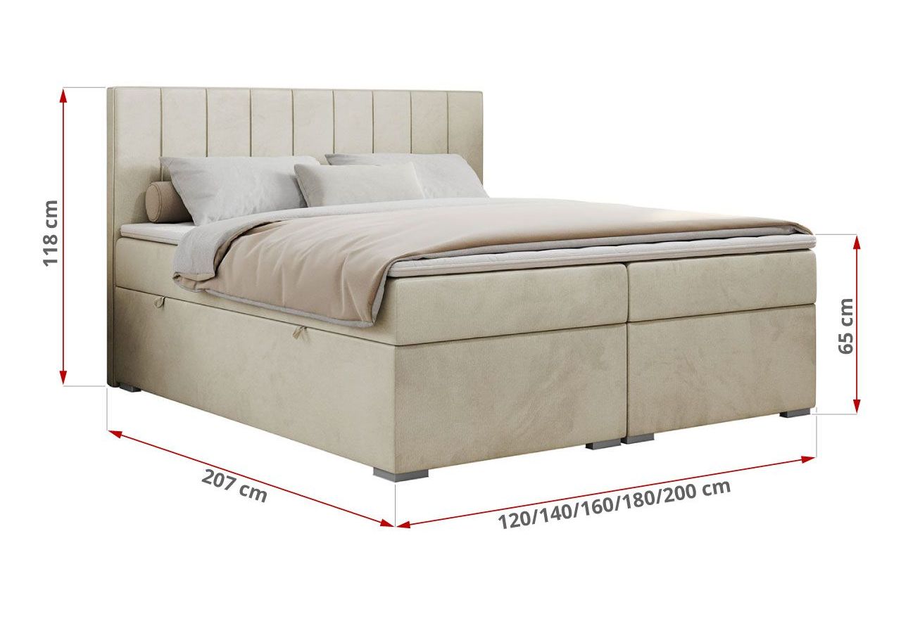 Łóżko kontynentalne ALLY 180x200 - H3 - beżowy, welwet