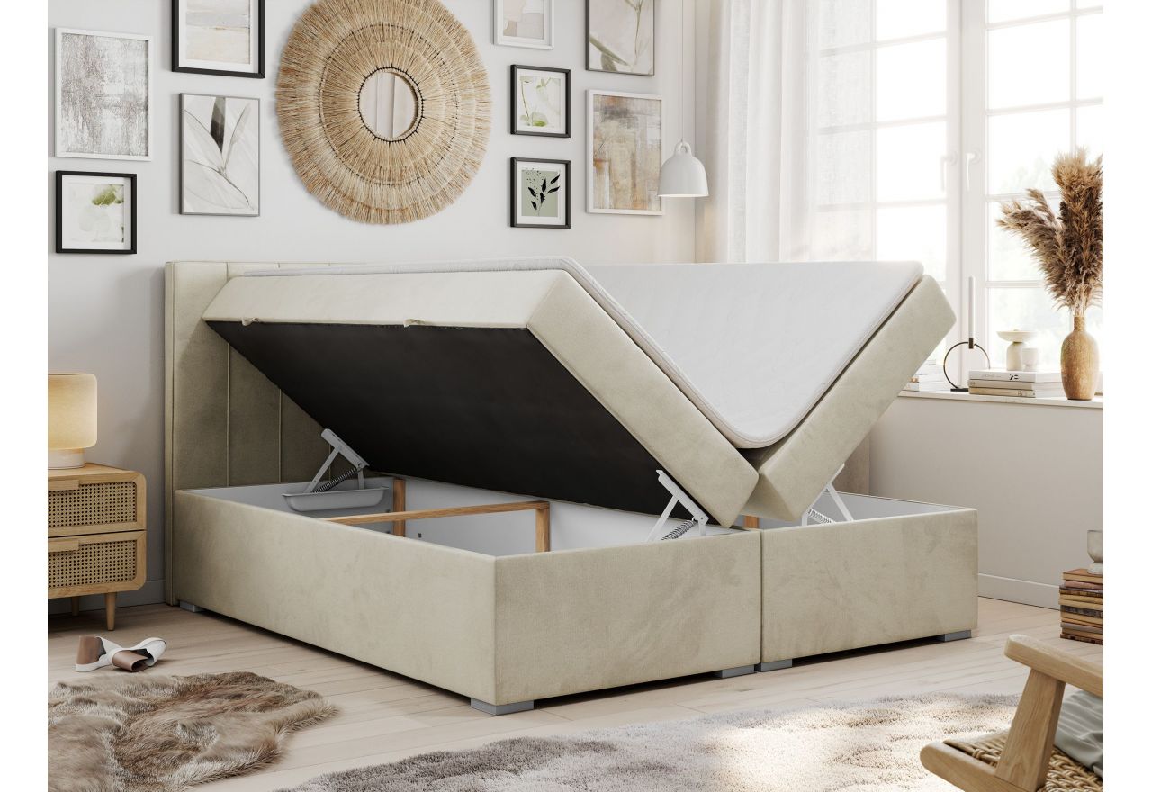 Łóżko kontynentalne ALLY 180x200 - H3 - beżowy, welwet