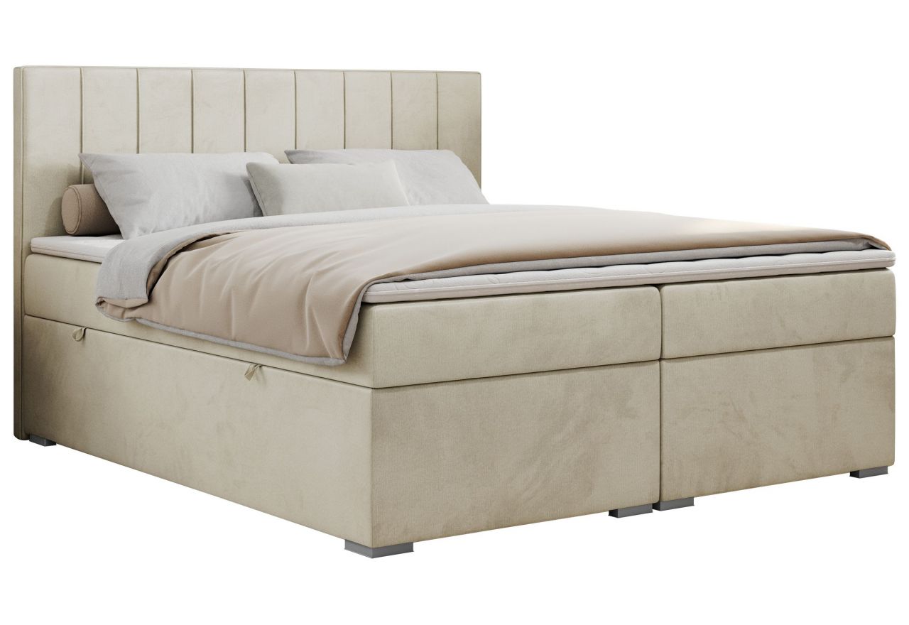 Łóżko kontynentalne ALLY 200x200 - H3 - beżowy, welwet