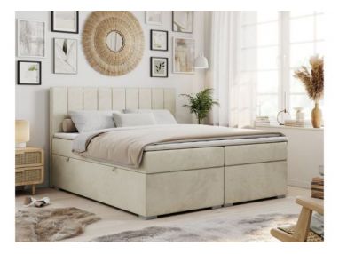 Łóżko kontynentalne ALLY 140x200 - H4 - beżowy, welwet